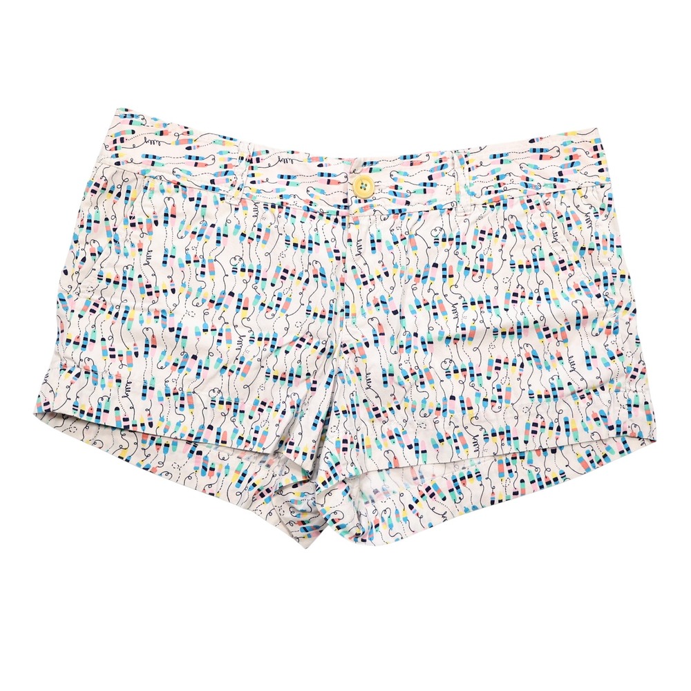 LILLY PULITZER Women's 8 White Oh Buoy Fishing Print 100% Cotton Walsh Shorts